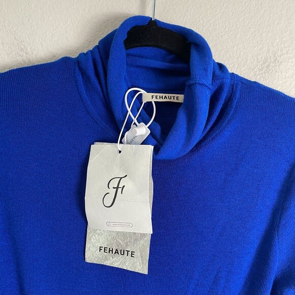 NEW Fehaute Womens 6 Blue Turtleneck Long Sleeve Maxi Dress Wool Blend - Picture 9 of 11